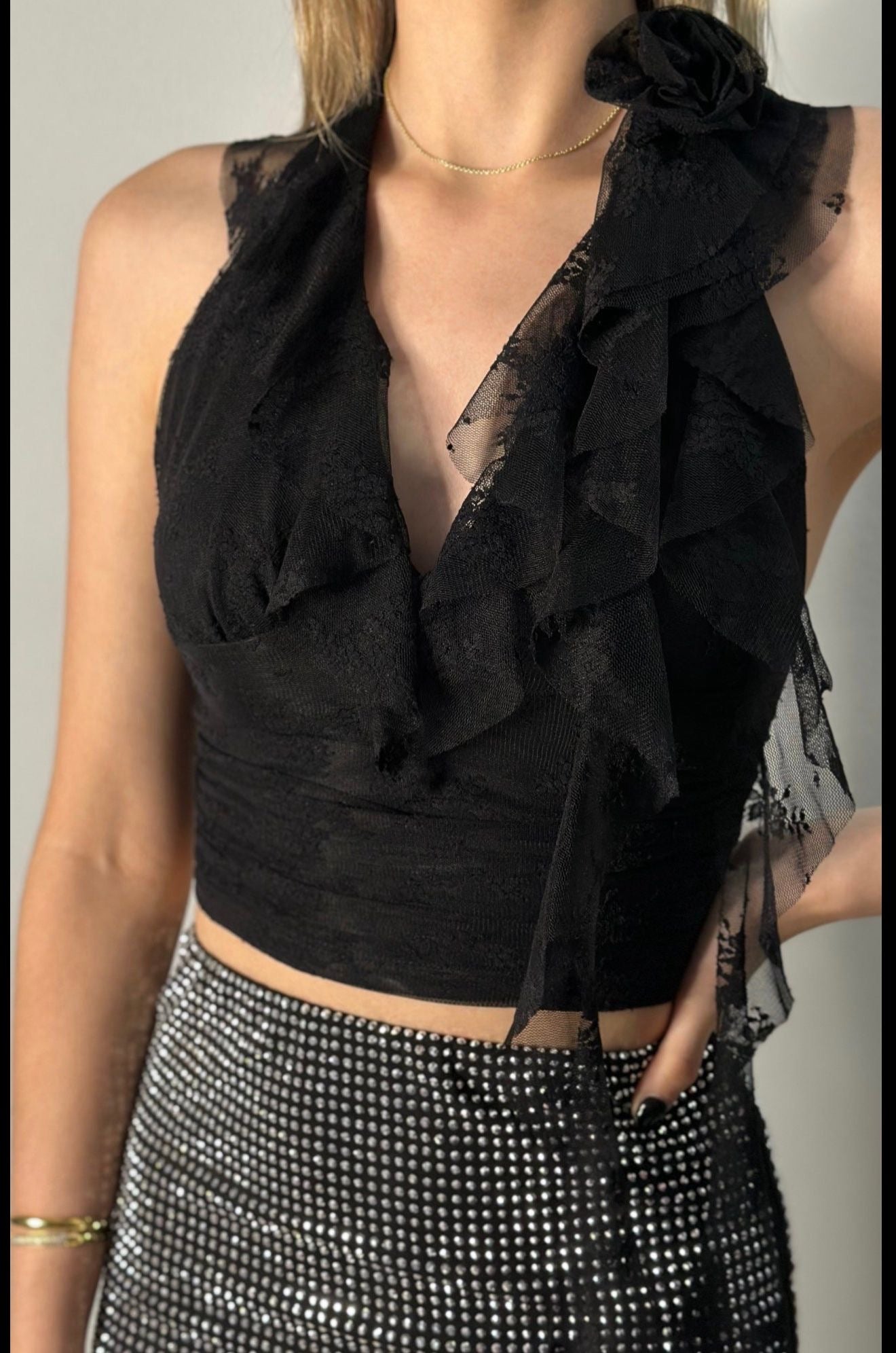 Black Ruffle Top